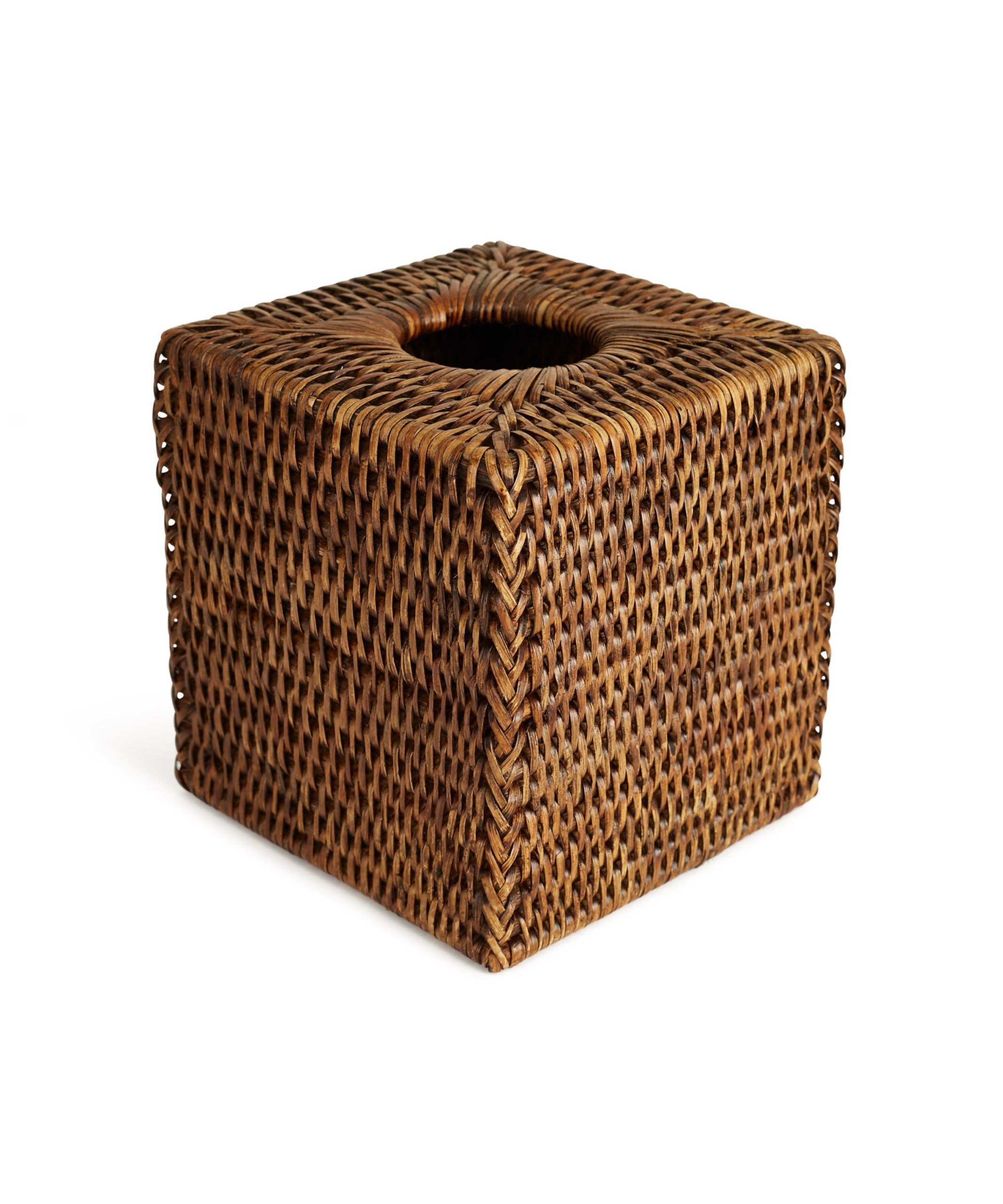 Brown rattan square tissue box cover