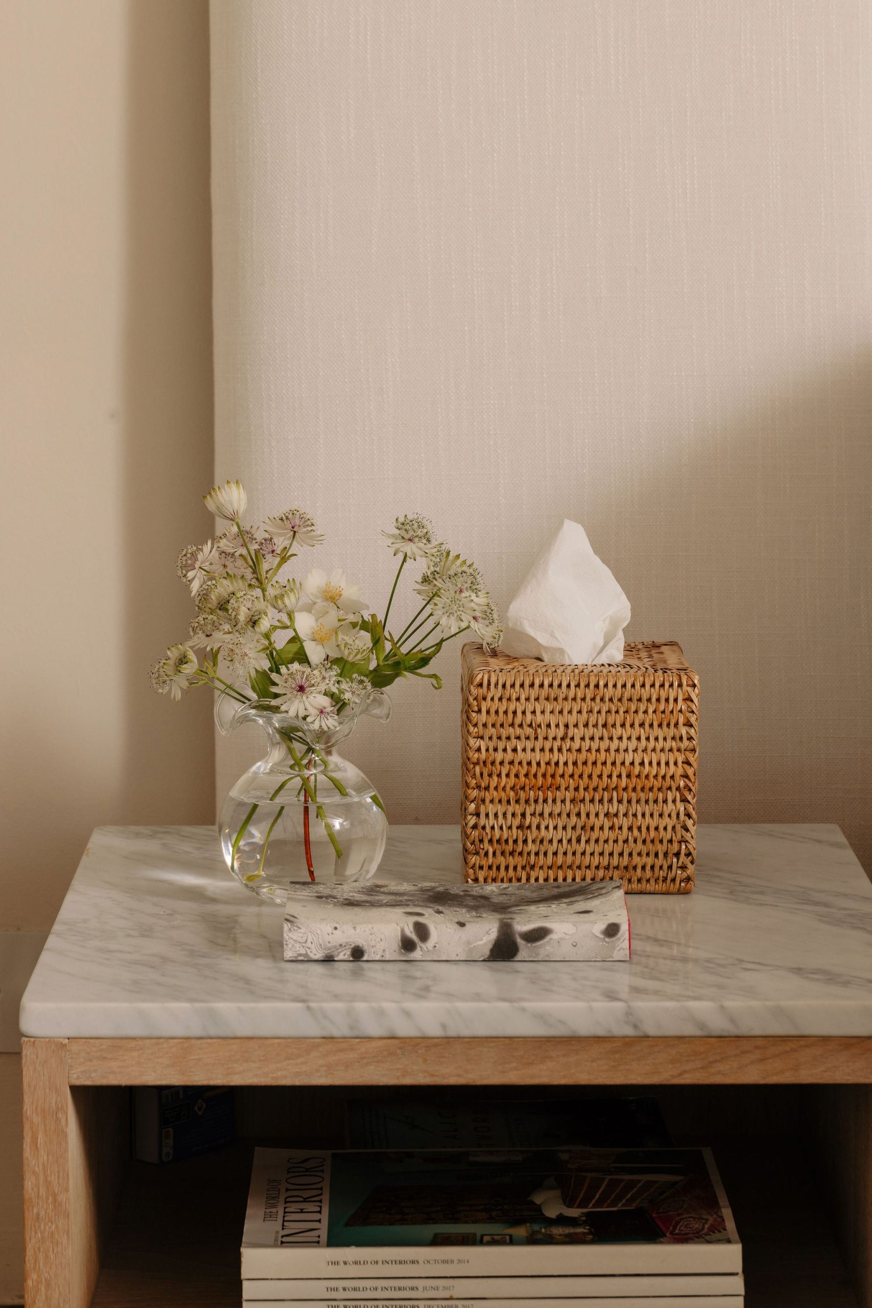 Natural tissue cover on a side table