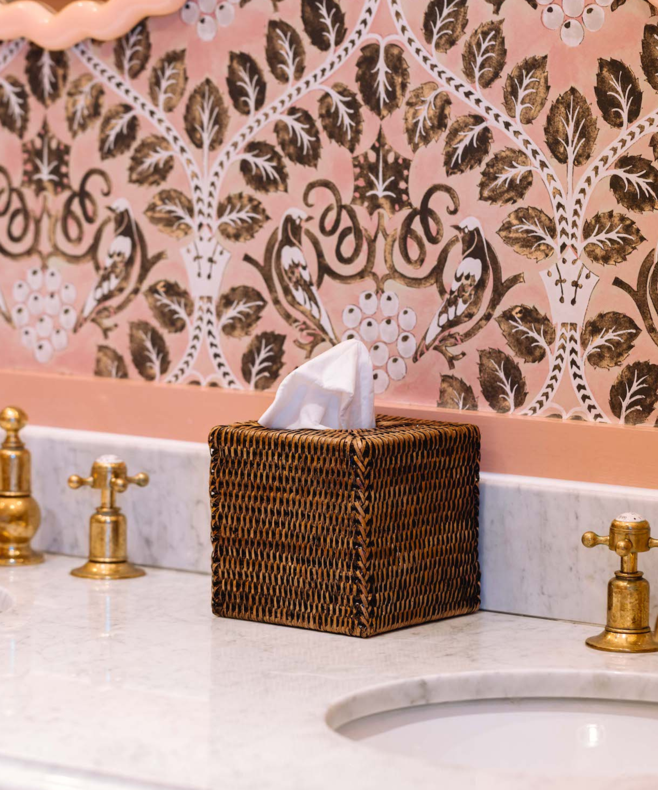 Brown rattan tissue box cover, room view