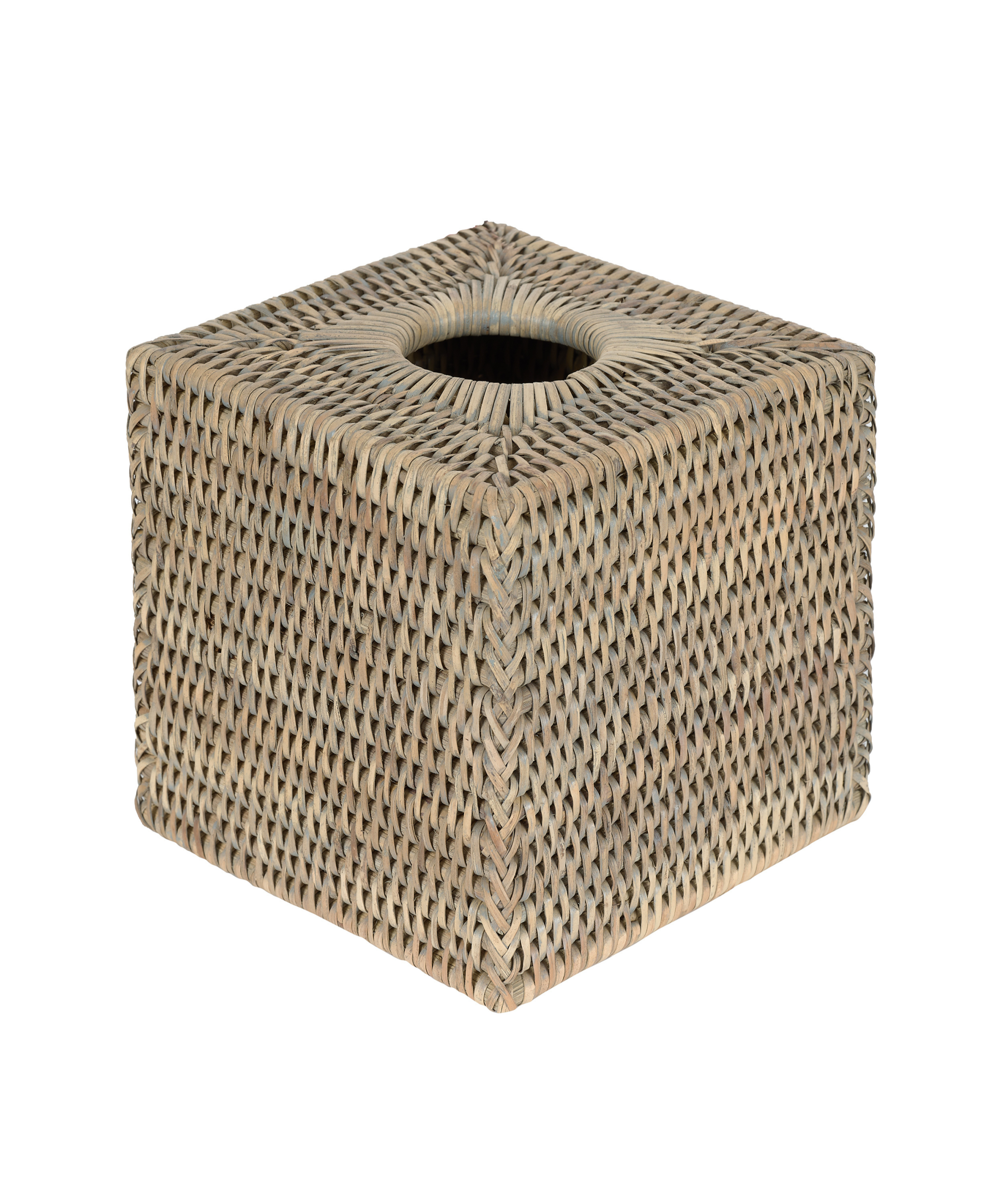 Taupe rattan square tissue box cover